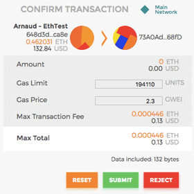 Metamask interface when a transaction is submitted