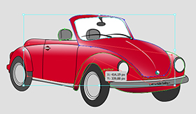 A close-up on the making of the car under Illustrator